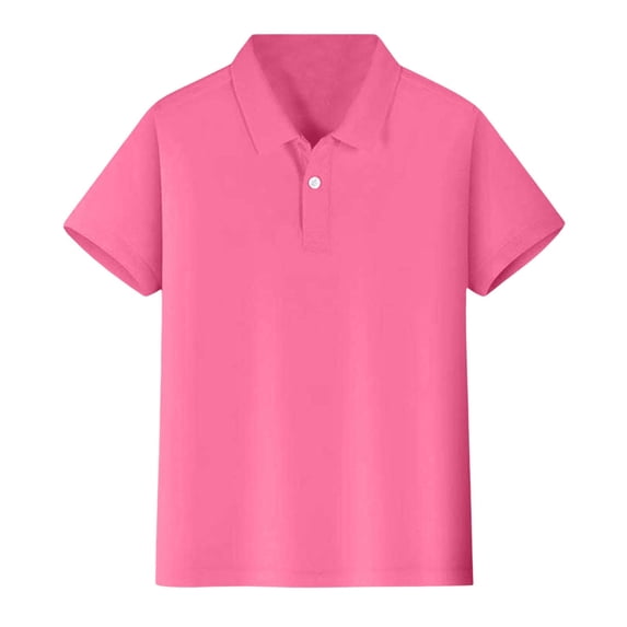 LYHaoo Little Boys Button Front Shirts School Uniform, Solid Color Short Sleeve Tops Sizes 5-6 Years Red