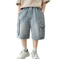 thumbnail image 1 of LYHaoo Little Boys Jeans Shorts Elastic Waist Wide Leg Casual Loose Denim Shorts with Pockets Sizes 4-5 Years Blue, 1 of 6