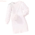 thumbnail image 1 of LYHaoo Long Sleeve Puffed Sleeve Strip With Bag Solid Color Dress,Casual Floral Dresses Sizes 2-3 Years White, 1 of 4