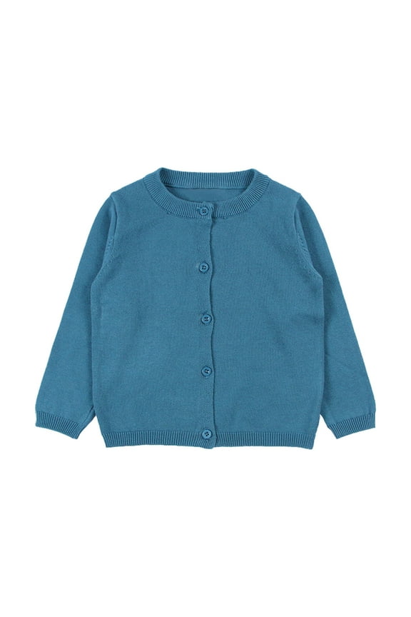 Loose Sweaters Baby Kids Girls Cardigan Long Sleeve Kid Button Sweater Girl Crew Neck Cardigans Sweater 7 Years(Blue)