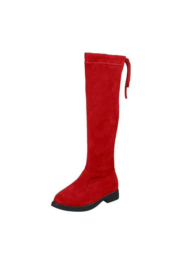 Mid Calf Boots for Girls Side Zipper Boots Winter Warm Boots Sizes 10 Red(3.5-4 Years)