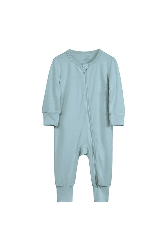 Baby Cotton Rompers Footless Pajamas Zipper Long Sleeve Sleeper Jumpsuit Boys Jumpsuit Romper 12-18 Months Blue(Toddler)