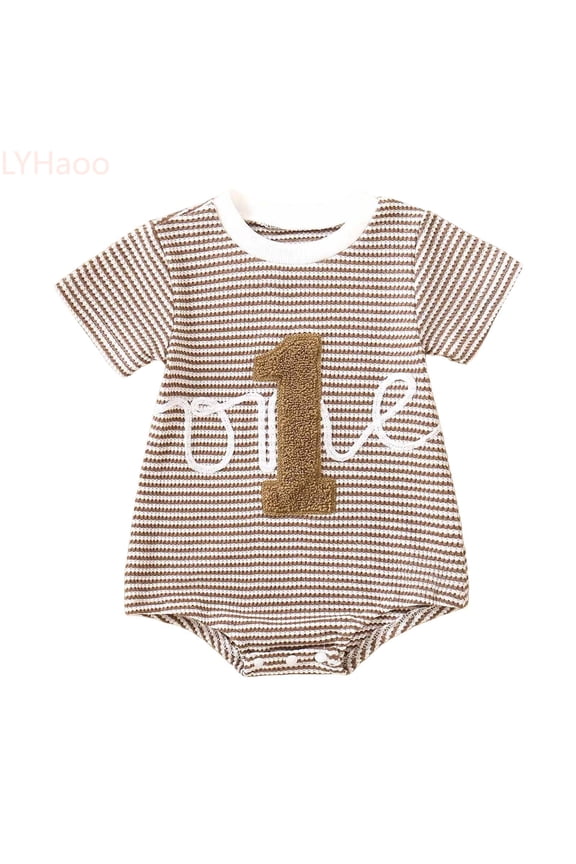 One-Piece Romper Soft Boys Bodysuits With Embroidered Towel Patterns Comfortable Infant Romper For Baby Boys,Sizes 6-12 Months