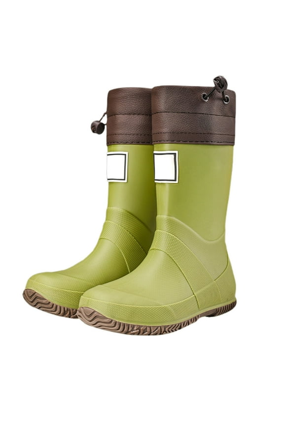 Outdoor Rain Boots For Men Women Hiking Camping Adventure Slip Comfortable Mid High Calf Rubber Boots Sizes 1 Green(Big Kid)