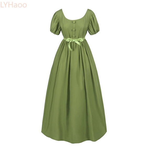 LYHaoo Plus Size Big Girls Regency Dresses Ruffled Classical Puff Sleeve Empire Waist Dress Belt Gown,Girls Floral Dresses Sizes 17-18 Years Green