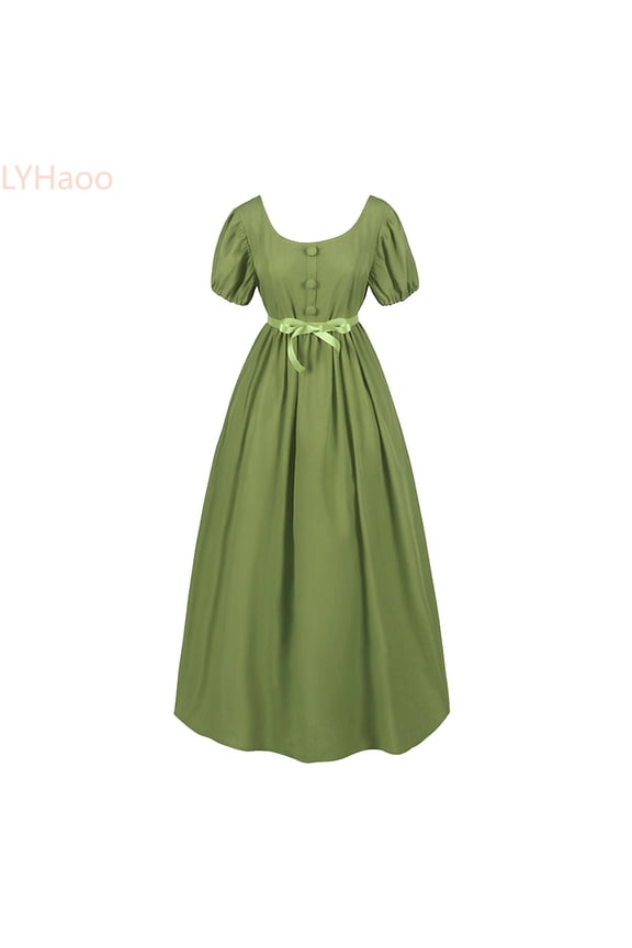 Plus Size Big Girls Regency Dresses Ruffled Classical Puff Sleeve Empire Waist Dress Belt Gown,Girls Floral Dresses Sizes 17-18 Years Green
