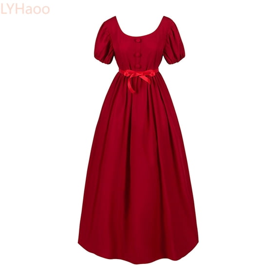 LYHaoo Plus Size Big Girls Regency Dresses Ruffled Classical Puff Sleeve Empire Waist Dress Belt Gown,Girls Floral Dresses Sizes 17-18 Years Red