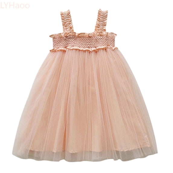 LYHaoo Princess Casual Dresses Toddler Girls Sleeveless Mesh Lace Holiday Party Dress Dance Party Dresses Clothes Sizes 5-6 Years(Pink)