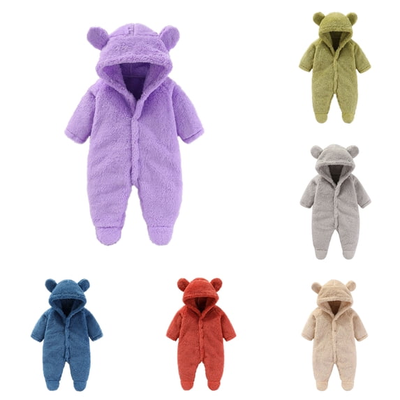 LYHaoo Romper for Boys Newborn Baby Fleece Footie Snowsuit Winter Onesie Cartoon Bear Warm Hooded Outfits For Girls Boys,Sizes 6-9 Months