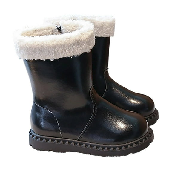 LYHaoo Side Zipper Boots for Girls Winter Warm Lined Girls Mid Calf Boots Snow Boots For Toddler Kids Non Comfortable Outdoor Shoes Sizes 9.5 Black(3.5-4 Years)