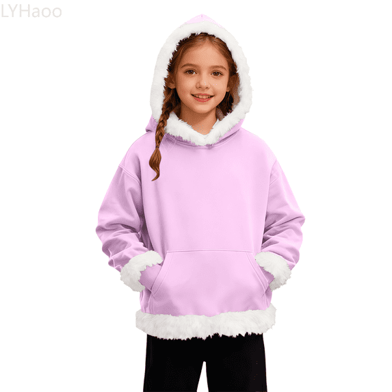LYHaoo Soft Girls Pullover Hoodie With Front Pocket Cozy Fleece Sweatshirt For Kids Casual Wear And Outdoor Activities School Uniform Sweatshirts Sizes 8-9 Years(Purple)