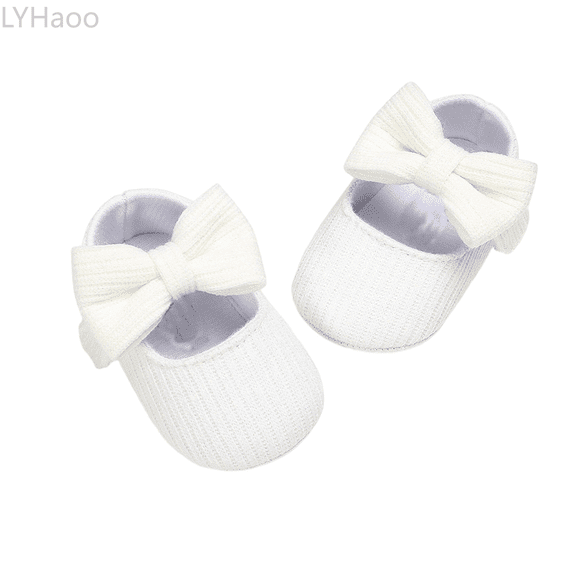 LYHaoo Soft Yarn Knit Baby Sneakers With Bow For Girls First Walking Shoes Sole Toddler Prewalker Booties Crib Shoes For To 24 Months Sizes 11 Toddler White(0-6 Months)