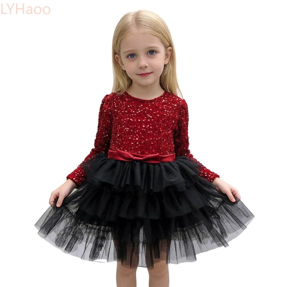 LYHaoo Sparkly Dress For Girls Party Tutu Gown Elegant Formal Occasion Shimmering Sequin Birthday Celebration Outfit,Little Girls Dresses Sizes 11-12 Years Red