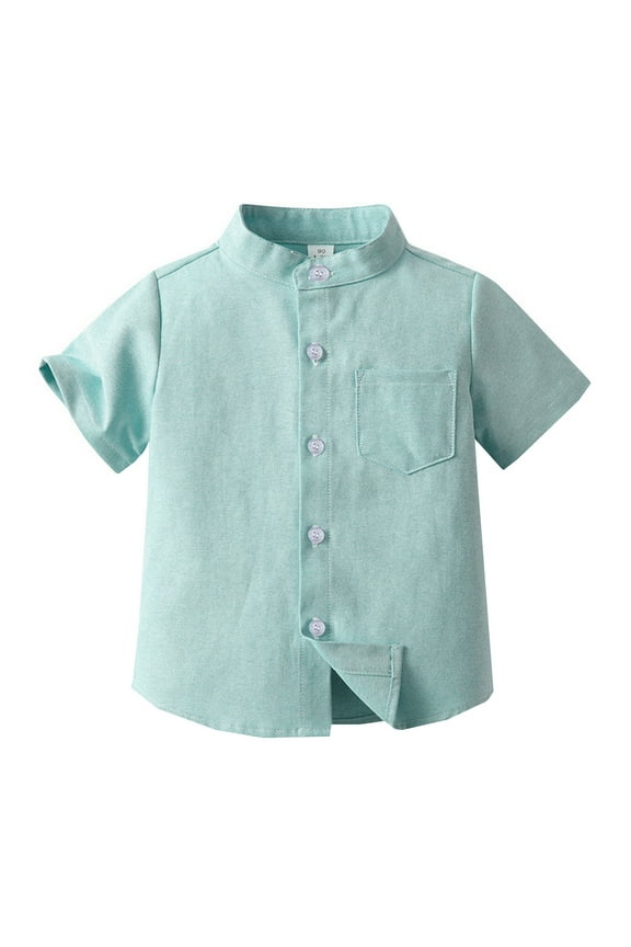 Spring Summer Boys Short Sleeved Shirt Solid Color Single Cotton Cardigan Children's Shirt Cute Tops Sizes 9-10 Years Green