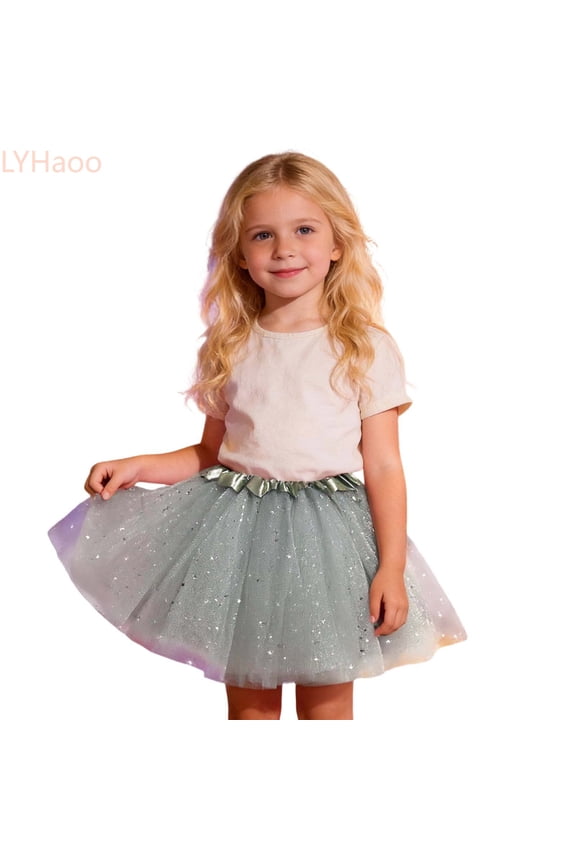 Star Layered Skirt For Girls Performance Party Tutu Dress With Sequin Detailing Girls Uniform Skirts,Sizes 3-8 Years