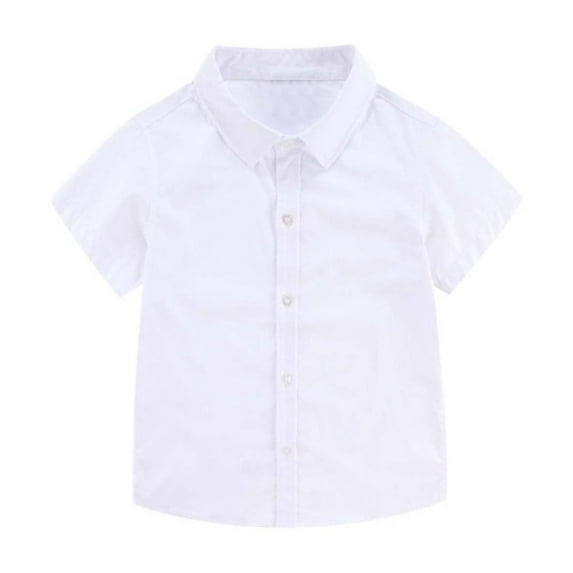 LYHaoo Summer Boys Children's Short Sleeved Button Down White Shirt Lightweight And Versatile Suitable For Various Occasions. Comfort Stretch Sizes 4-5 Years White