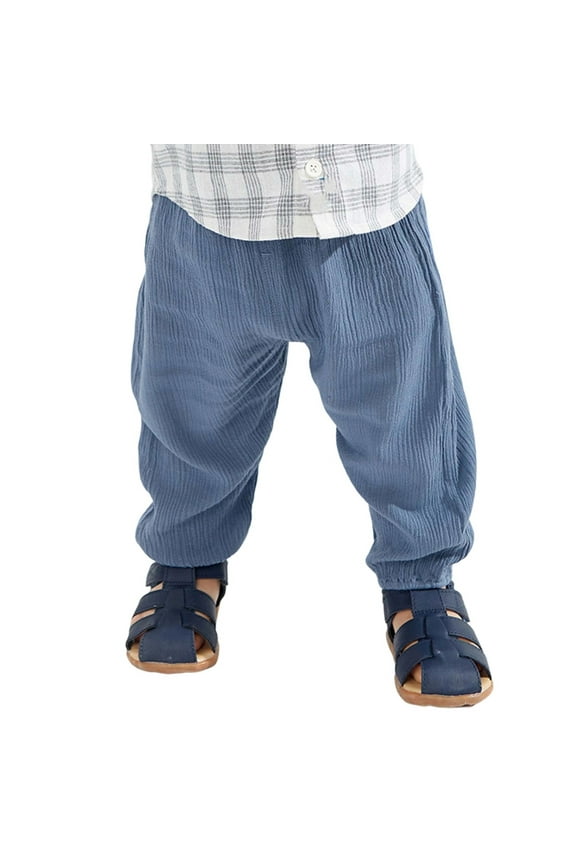 Summer Boys And Girls' Baby Loose Waist Stretch Pants For Loose And Casual Proof Pants With Elasticated Ankles Long Pants Pull On Fit Stretch Pants Sizes 3-4 Years Blue