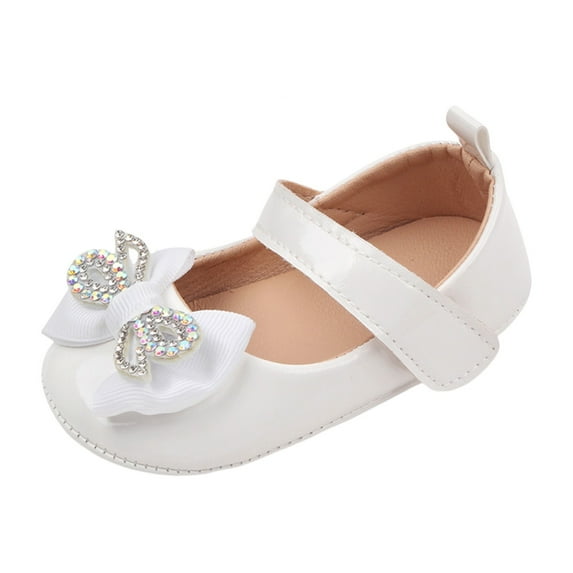 LYHaoo Summer Children Toddler Shoes Girls Sports Flat Bottom Lightweight Shiny Rhinestone Ribbon Bow Solid Color Hook Loop Sizes 4 White(Toddler)