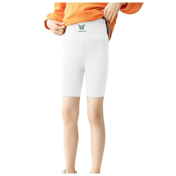 LYHaoo Summer Children's Pants Butterfly High Waisted Shorts Slim Breathable Girls Shorts Wear Yoga Pants Over Out Wear Kids Shorts Sizes 7-8 Years White