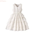 thumbnail image 1 of LYHaoo Summer Girls Dress Waist Spliced Sleeveless Hem Flounce Party Dress，Girls A-Line Dresses Sizes 7-8 Years White, 1 of 7