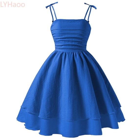 LYHaoo Summer Girls Solid Color Dress With Bow Knot Sweet Sleeveless For Kids,Girls Floral Dresses Sizes 7-8 Years Blue