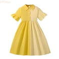 thumbnail image 1 of LYHaoo Summer Girls Striped Color Block Princess Dress Casual Short Sleeve Dress For Big Kids,Girls A Line Dresses Sizes 10-11 Years Yellow, 1 of 7
