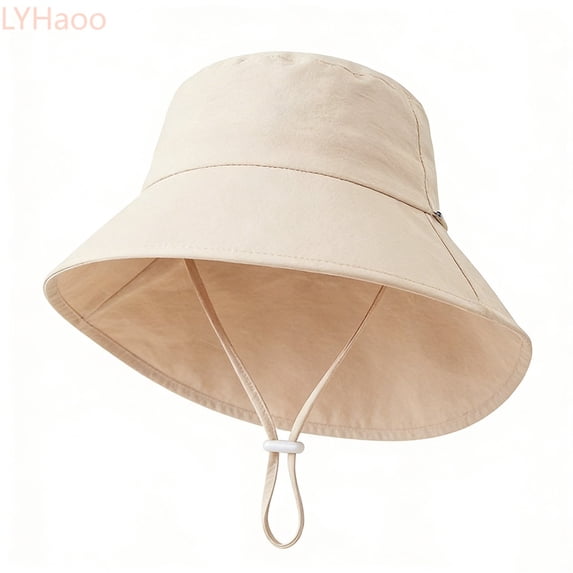 LYHaoo Sun Kids Fisherman Hat For Boys Girls UPF 50+ Outdoor Summer Beach Play Wide Brim Cap Lightweight Adjustable Bucket Hat,Beige