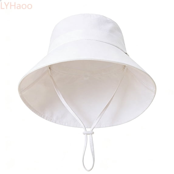 LYHaoo Sun Kids Fisherman Hat For Boys Girls UPF 50+ Outdoor Summer Beach Play Wide Brim Cap Lightweight Adjustable Bucket Hat,White