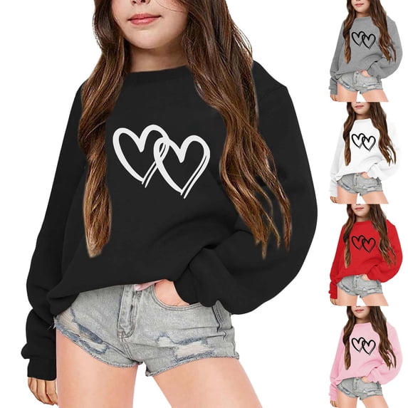 LYHaoo Sweatshirts for Girls Heart Graphic Print Crewneck Long Sleeved Pullovers Tops Back to School Outfits,3-4 Years