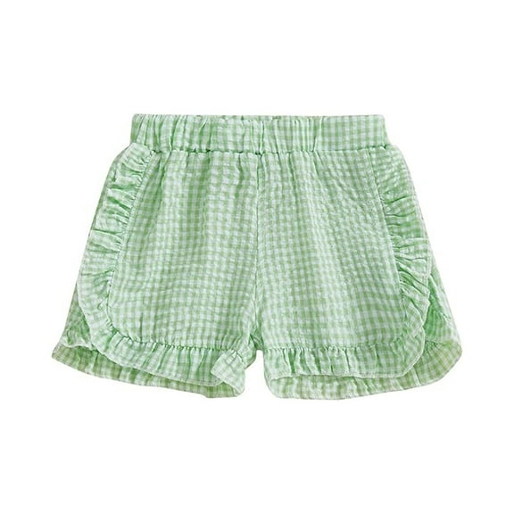 LYHaoo Toddler Baby Girl Shorts Casual Summer Gingham Plaid/Seersucker Elastic Waist Ruffle Hem Shorts Bottoms Stretchy Fit Sizes 12-18 Months Green