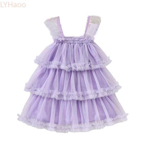 LYHaoo Toddler Baby Girls Dress Print Layered Sleeveless Casual Dress Kids Fashion Summer Dresses,Vintage Girls Dress Sizes 3-4 Years Purple