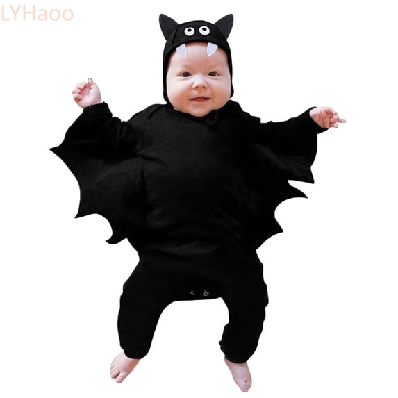 LYHaoo Toddler Bat Halloween Outfit Boy Girl Long Sleeve Romper Jumpsuit With Hats for Costume Party(0-3 Months)