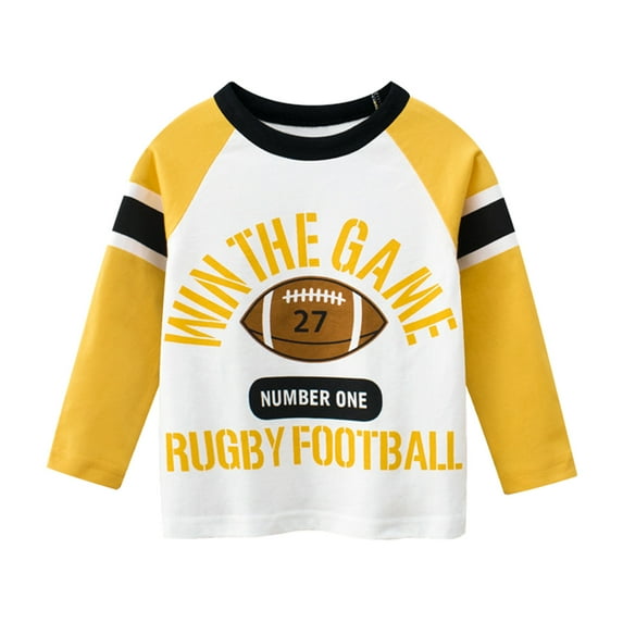 LYHaoo Toddler Boys Girls Autumn Long Sleeve Rugby Letter Prints T Shirt Tops Comfort Stretch Sizes 1-2 Years Yellow