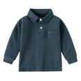 thumbnail image 1 of LYHaoo Toddler Boys Girls Long Sleeve Casual Solid Gentleman Tops Holiday Shirts T Shirt School Uniform Sizes 3-4 Years Blue, 1 of 4