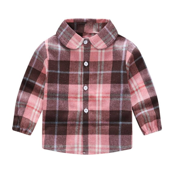 LYHaoo Toddler Boys Girls Shirt Coat Jacket Plaid Long Sleeve Kids Lapel Button Tops Outwear Basic T Shirt Sizes 5-6 Years Pink