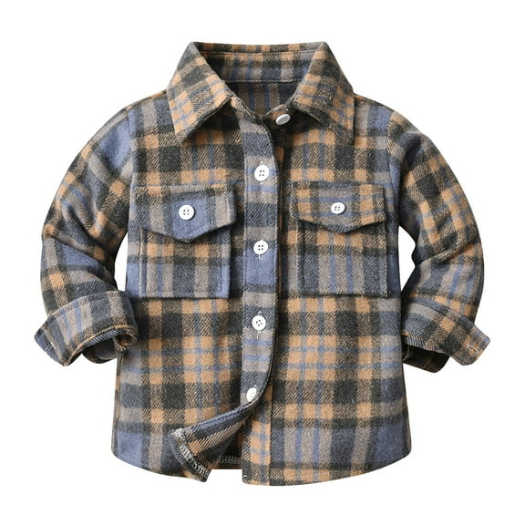 LYHaoo Toddler Boys Girls Shirt Coat Jacket Plaid Long Sleeve Kids Lapel Button Tops Outwear School Uniform Sizes 18-24 Months Blue