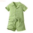 thumbnail image 1 of LYHaoo Toddler Boys Girls Short Sleeve Summer Casual Gentleman Tops Hawaii Beach Holiday Solid Shirts T Shirt Shorts Outfits Boys School Outfit Sets Sizes (18-24 Months), 1 of 4