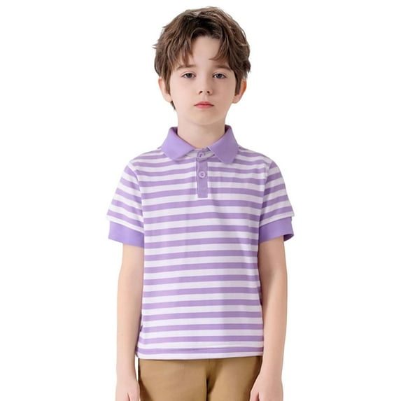 LYHaoo Toddler Boys Girls Short Sleeve Summer Casual Striped Gentleman Tops Holiday Shirts T Shirt School Uniform Sizes 1-2 Years Purple