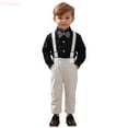 thumbnail image 1 of LYHaoo Toddler Boys Long Sleeve Solid T Shirt Tops Suspenders Pants Child Kids Gentleman Outfits Boys School Clothing Sets Sizes (2-3 Years), 1 of 7