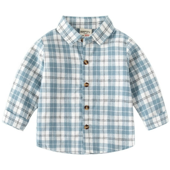 LYHaoo Toddler Boys Long Sleeve Winter Autumn Shirt Tops Coat Outwear For Babys Clothes Plaid Yellow Blue Stretch Casual Sizes 18-24 Months Blue