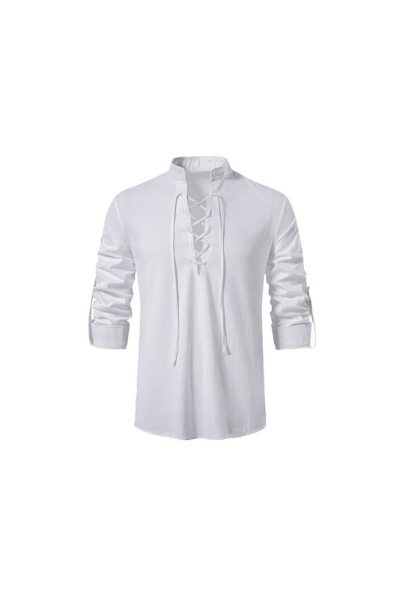 Toddler Boys Medieval Shirt Renaissan Lace Up Halloween Scottish Jacobite Classical Tops Summer Basic Sizes 14-15 Years White