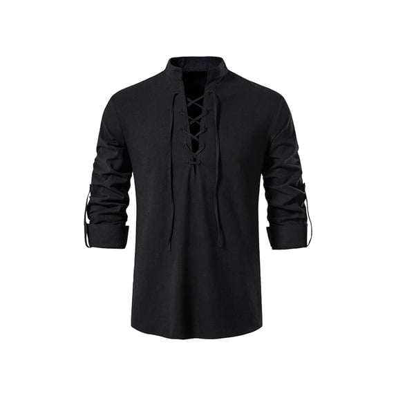 LYHaoo Toddler Boys Medieval Shirt Renaissan Lace Up Halloween Scottish Jacobite Classical Tops Summer Basic Sizes 16-18 Years Black