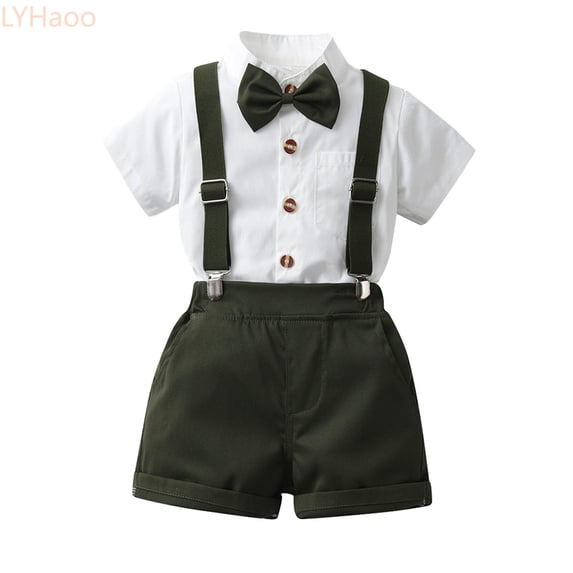 LYHaoo Toddler Boys Short Sleeve Solid T Shirt Tops Suspenders Shorts Child Kids Gentleman Outfits Boys Clothing Sets Sizes (18-24 Months)