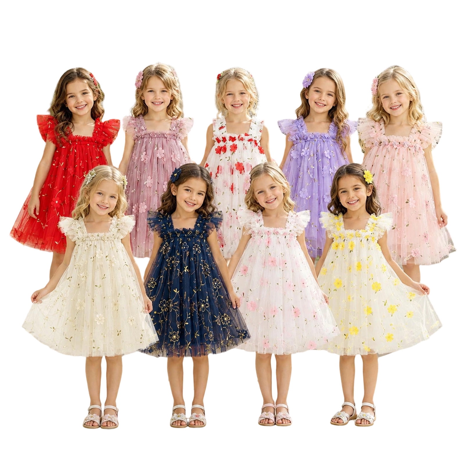 LYHaoo Toddler Girls Fly Sleeve Holiday Party Embroider Dress Dance ...