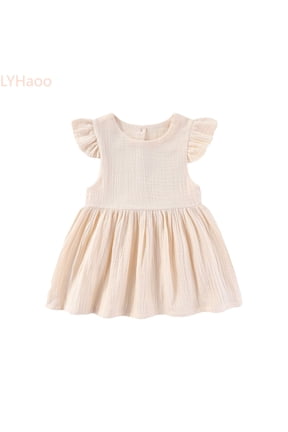 Toddler Girls Fly Sleeve Holiday Party Solid Dress Dance Party Princess Dresses,Girls A-Line Dresses Sizes 3-4 Years Beige