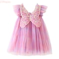 thumbnail image 1 of LYHaoo Toddler Girls Fly Sleeve With Wing Tie Dye Rainbow Holiday Party Festival Dress Dance Party Dresses Clothes，Casual Floral Dresses Sizes 5-6 Years Purple, 1 of 5
