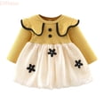 thumbnail image 1 of LYHaoo Toddler Girls Long Sleeve Floral Tulle Ruffles Dress Dance Party Dresses Clothes,Dresses for School Casual Sizes 12-18 Months Yellow, 1 of 7