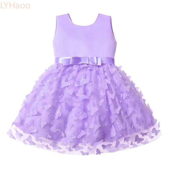 LYHaoo Toddler Girls Sleeveless Butterfly Embroidery Tulle Bowknot Gown Party Evening Dress Wedding Dress For Children Clothes Fashion,Princess Dresses for Girls Sizes 3-6 Months Purple
