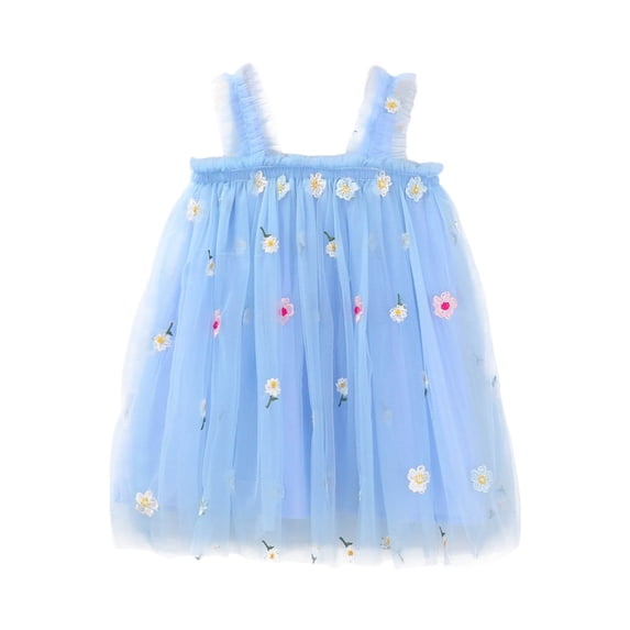 LYHaoo Toddler Girls Sleeveless Holiday Party Festival Floral Dress Dance Party Dresses Clothes,Vintage Girls Dress Sizes 2-3 Years Blue
