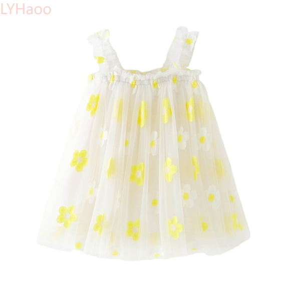 LYHaoo Toddler Girls Sleeveless Holiday Party Festival Floral Dress Dance Party Dresses Clothes，Vintage Girls Dress Sizes 3-4 Years Yellow